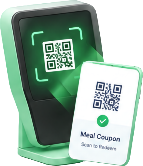 QR scanner with meal coupon
