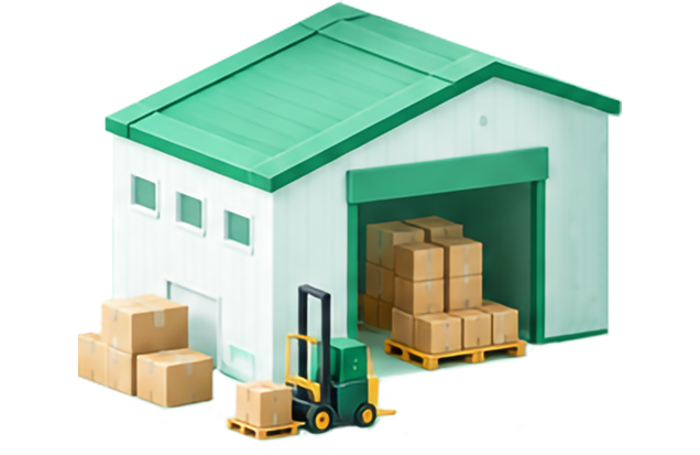 Warehouse with forklift and boxes